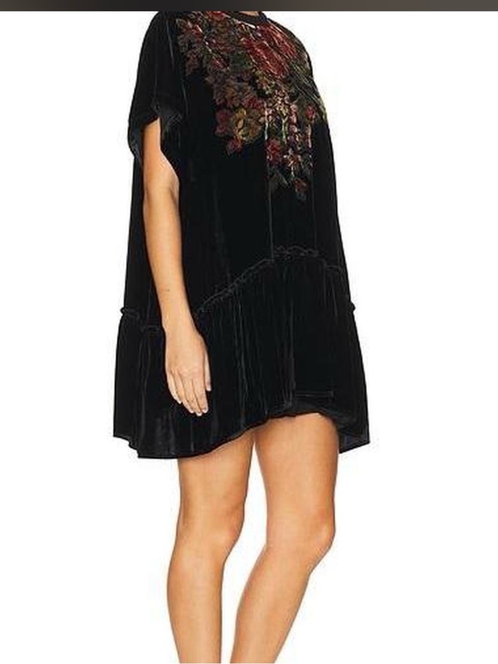 Free People Black Velvet Embroidered Mini Dress
